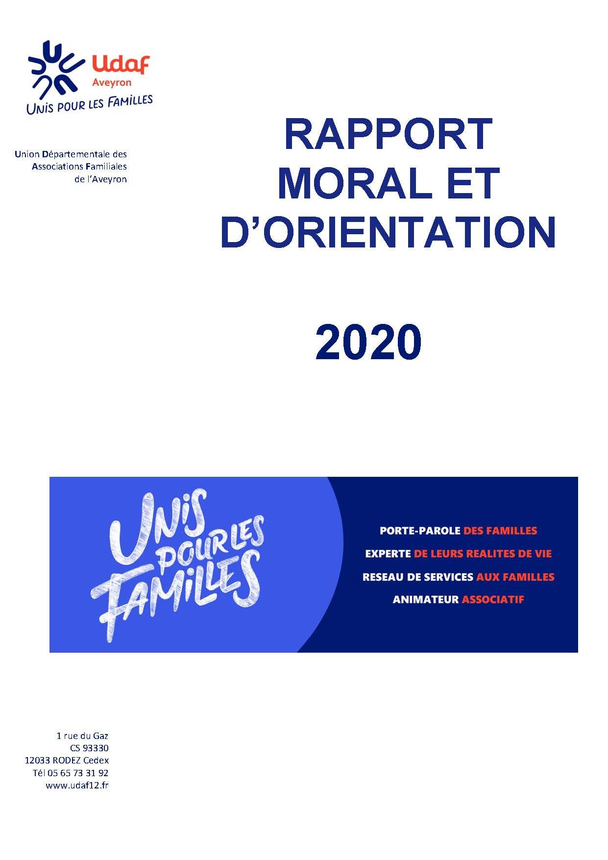 Rapport moral et d'orientation 2020 de l'Udaf de l'Aveyron.