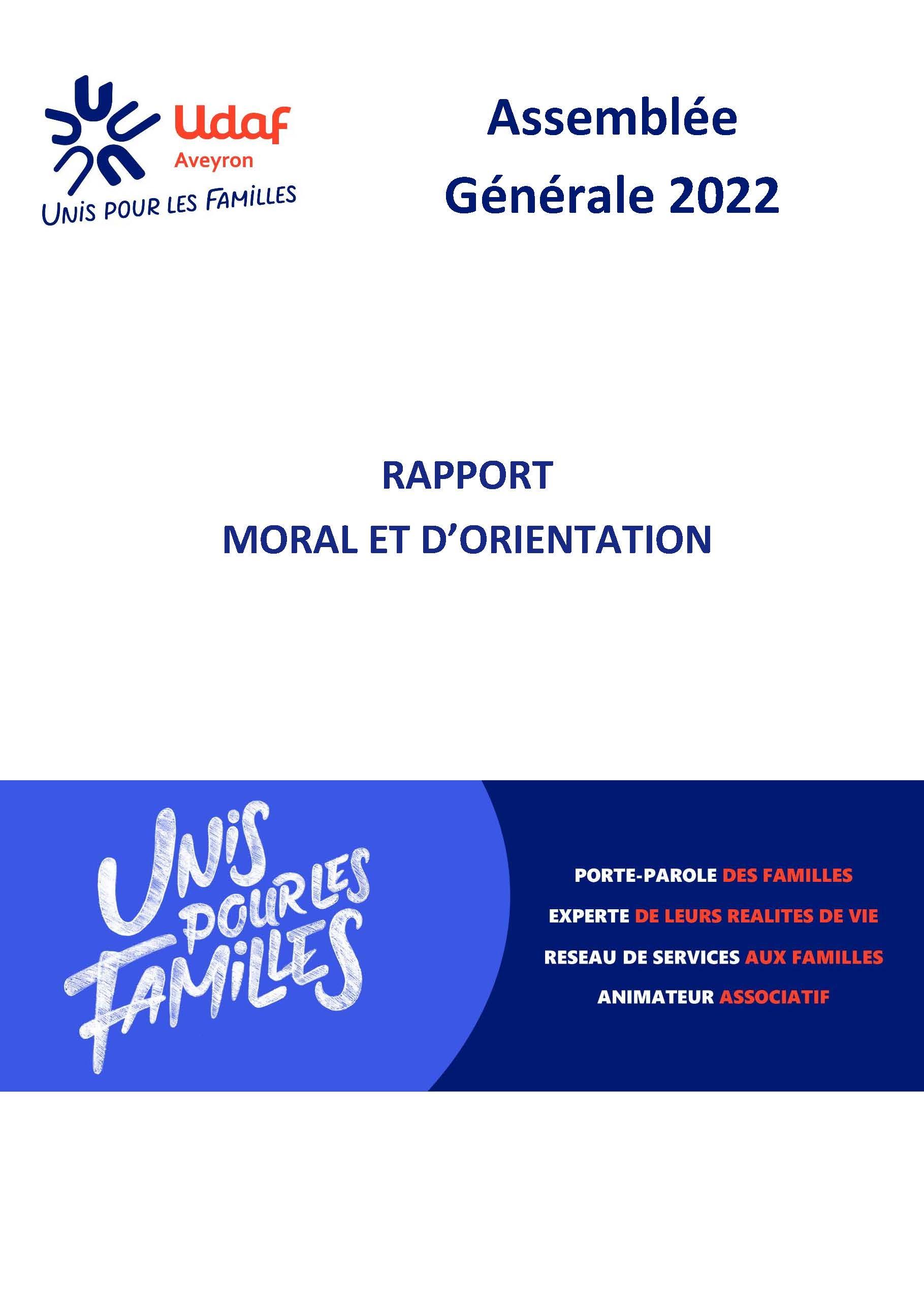 Rapport moral et d'orientation 2022 de l'Udaf de l'Aveyron.